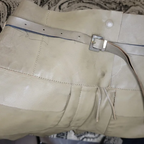 Valentino High-Waist Lamb Leather Shorts in Olive Tan - Picture 3 of 4